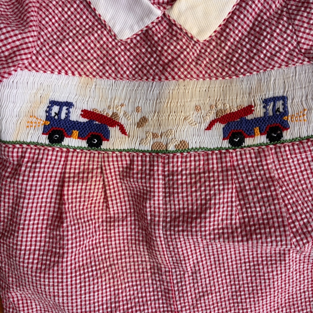 Set of Three Beautiful Baby Rompers with Embroidered Designs and Smocking - Picture 2 of 11